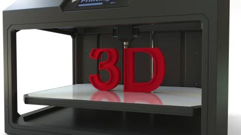 Printing red letters with a 3D printer, 3D rendering Stock Illustration