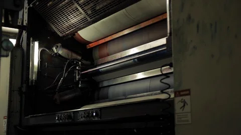 Printing Rollers Spinning in Factory Stock Footage 113016551