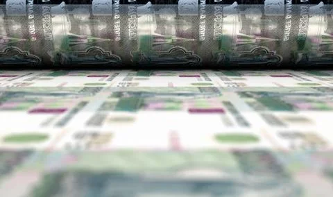 Printing Russian Ruble Notes Stock Illustration