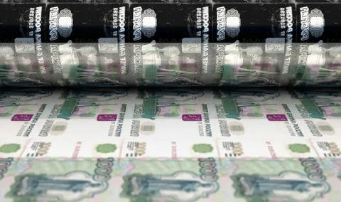 Printing Russian Ruble Notes Stock Photos
