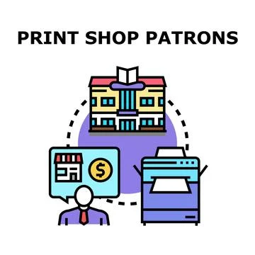 Printing services process with customer and institution Ilustração Stock