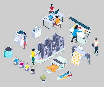 Printing services, vector flat 3d isometric illustration Stock Illustration