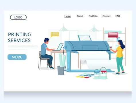 Printing services vector website landing page design template Ilustración de archivo