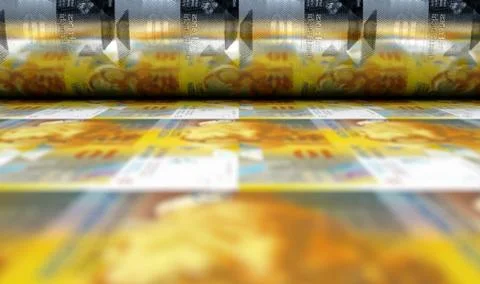 Printing Swiss Franc Notes イラスト素材