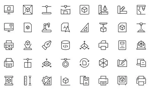 Printing Technology Icon set. Outline icon set of printing techniques: scre.. Stock Illustration