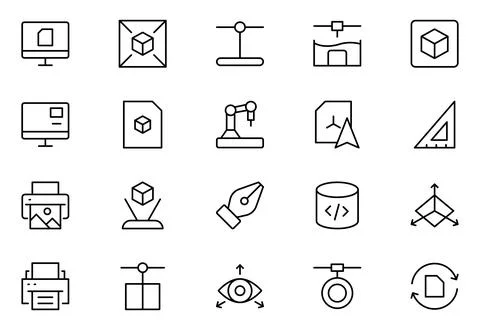 Printing Technology Icon set. Outline icon set of printing techniques: scre.. Stock Illustration