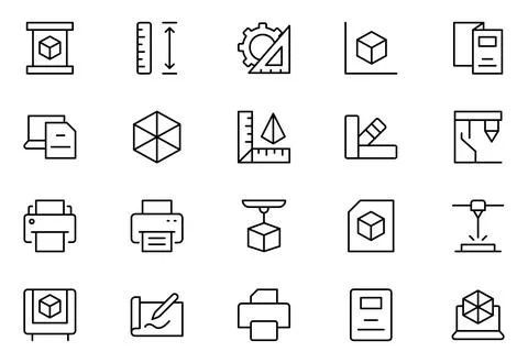 Printing Technology Icon set. Outline icon set of printing techniques: scre.. Stock Illustration