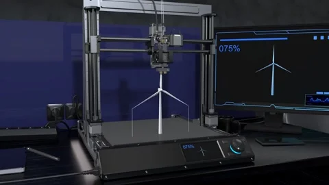 Printing a wind farm layout on a 3D printer. 3D rendering 스톡 동영상 288852578