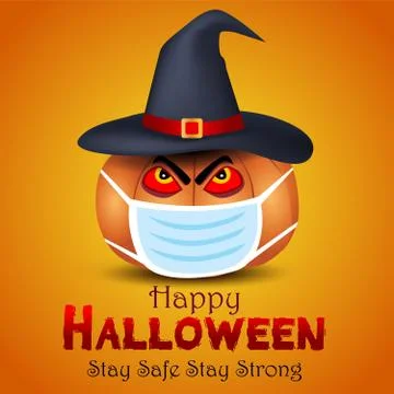 Printpumpkin wearing devil hat. happy Halloween covid-19 concept. vector illu Illustrazione stock