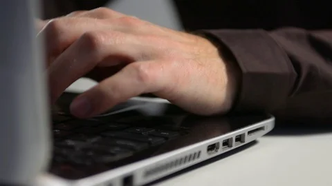 Prints on a computer close-up. Business man works at the computer. Stock Footage 123602585