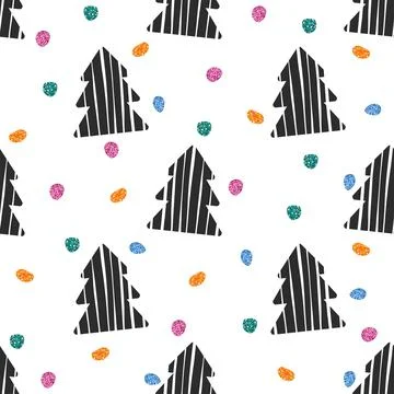 Printseamless christmas event pattern background with hand draw pine tree and Stock Illustration