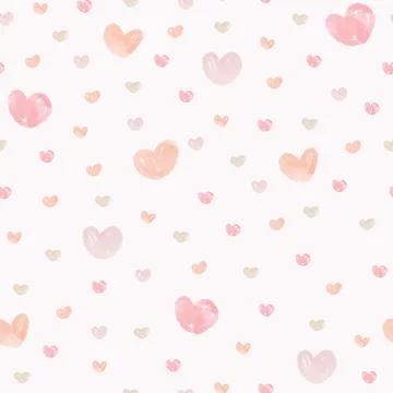 Printseamless cute valentine day pattern background with watercolour heart sh Stock Illustration