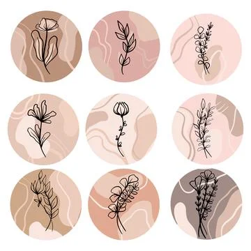 PrintSet of Hand drawn doodle vector leaves and branches on trendy abstract Stock Illustration