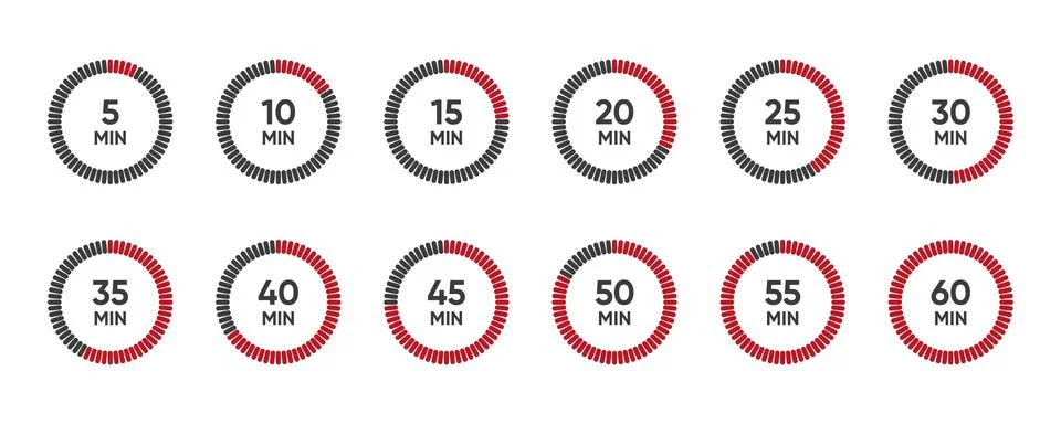 PrintSet of timer. Countdown clock timer. Minutes counting collection. Stock Illustration