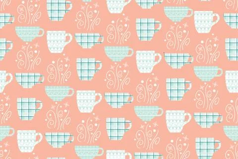 PrintVector Christmas pattern with teapots and tea cups. Stock Illustration