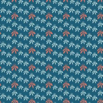PrintVector repeat seamless pattern with ikat small flowers. Blue and orange Stock Illustration