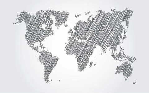 PrintWorld map sketch on white background Stock Illustration