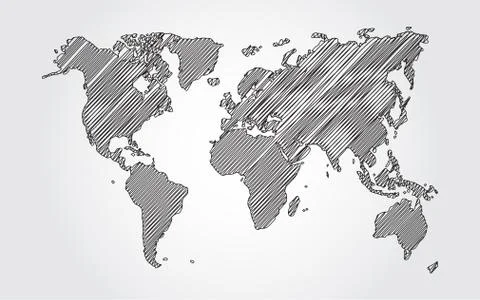 PrintWorld map sketch on white background Stock Illustration