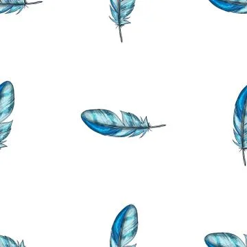 PrinVector seamless pattern with blue detailed bird feathers 스톡 일러스트