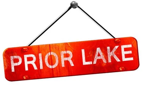 Prior lake, 3D rendering, a red hanging sign Illustrazione stock