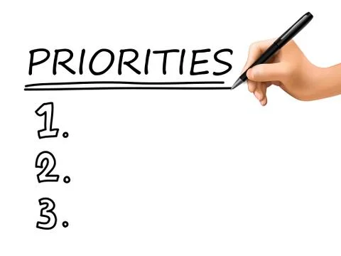 Priorities list written 3d hand Stock Illustration
