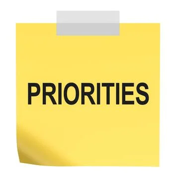 Priorities sticky note with tape. 3D rendering Stock Illustration