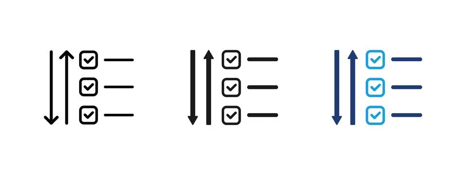 Prioritized checklist icon. Task list with check marks and up down arrows. .. Stock Illustration