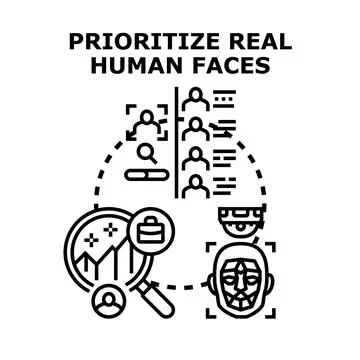 Prioritizing real human faces in artificial intelligence systems Stock Illustration