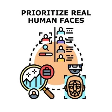 Prioritizing real human faces in artificial intelligence systems Stock Illustration