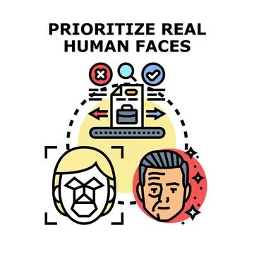 Prioritizing real human faces for content and authenticity Stock Illustration
