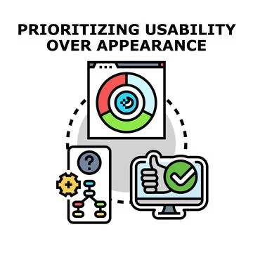 Prioritizing usability over appearance creating user experience Stock Illustration