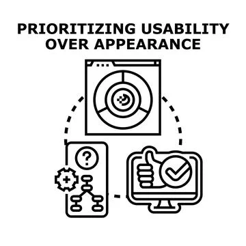 Prioritizing usability over appearance creating user experience Stock Illustration