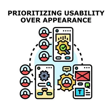 Prioritizing usability over appearance in user experience development Illustrazione stock
