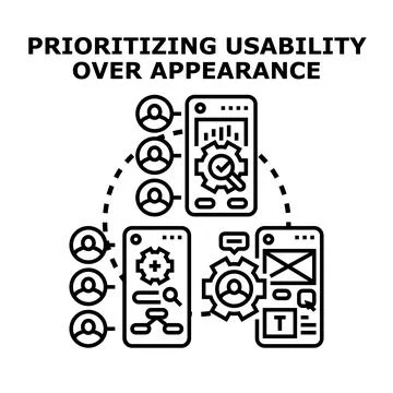 Prioritizing usability over appearance in user experience development 库存插图