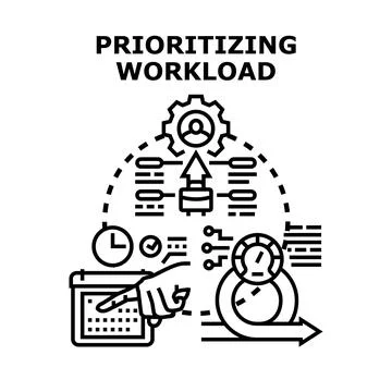 Prioritizing workload process concept managing tasks Stock Illustration