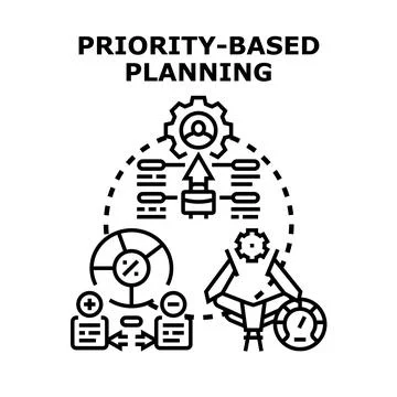 Priority based planning process orchestrating tasks and business strategy Stock Illustration