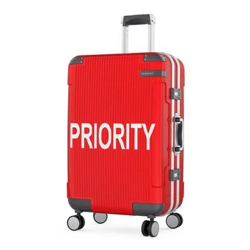 Priority boarding concept with red suitcase. 3D rendering Stock Illustration