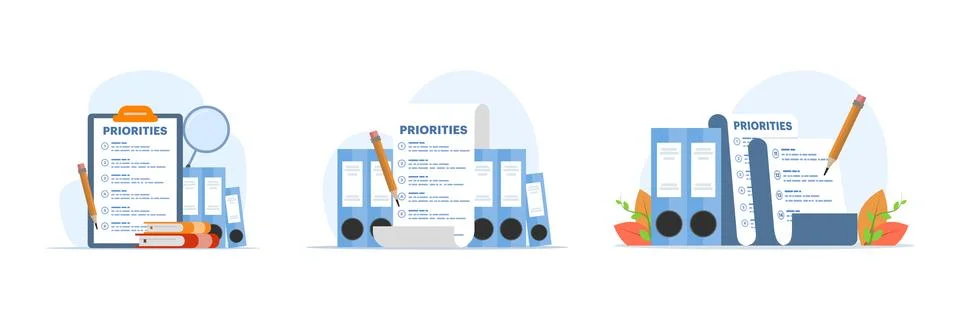 Priority concept illustration set featuring agenda scheduling Stockillustratie