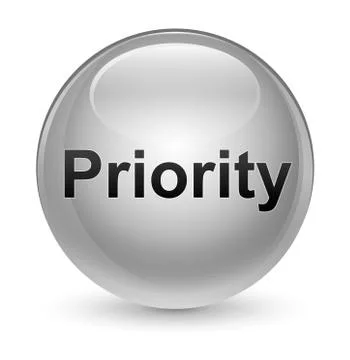 Priority glassy white round button Stock Illustration