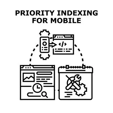 Priority indexing for mobile content development concept Stock Illustration