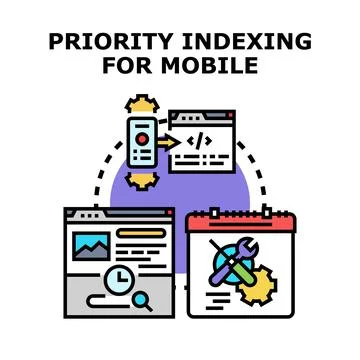 Priority indexing for mobile content development concept Stock Illustration