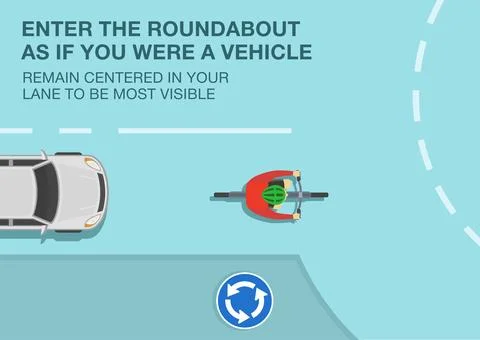 Priority inside the roundabout. Enter the roundabout as if you were a vehicle. Stock Illustration