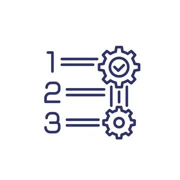 Priority, prioritize line icon with gears 库存插图