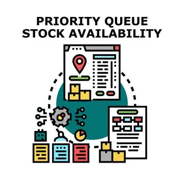 Priority queue stock availability logistics management system Stock Illustration