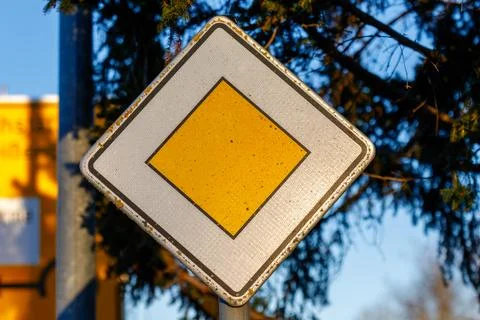Priority road sign in germany indicating right-of-way Stock Photos