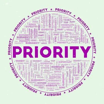 Priority - round badge. Text priority with keywords word clouds and circula.. Stockillustratie