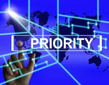 Priority screen shows superiority or preference in importance worldwide Stock Illustration