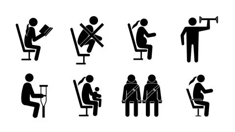 Priority seat icons set for public transport, flat vector illustration. Stock Illustration