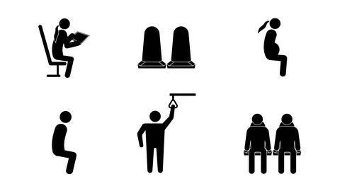 Priority seat icons set for public transport, flat vector illustration. Stock Illustration