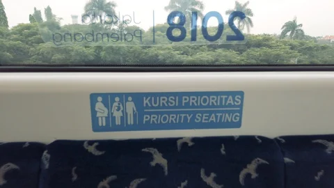 Priority Seat in Skytrain Soekarno Hatta Airport Stock Footage 129899681